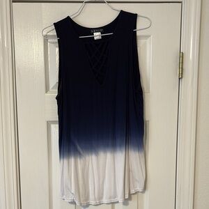 VENUS Asymmetrical Blue and White Tank Top